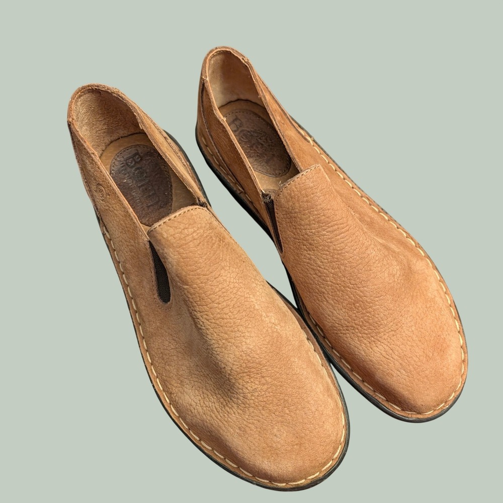 Born Womens Minimalist Tan Leather Slip On Boho Loafer Handcrafted Brown Shoes 8